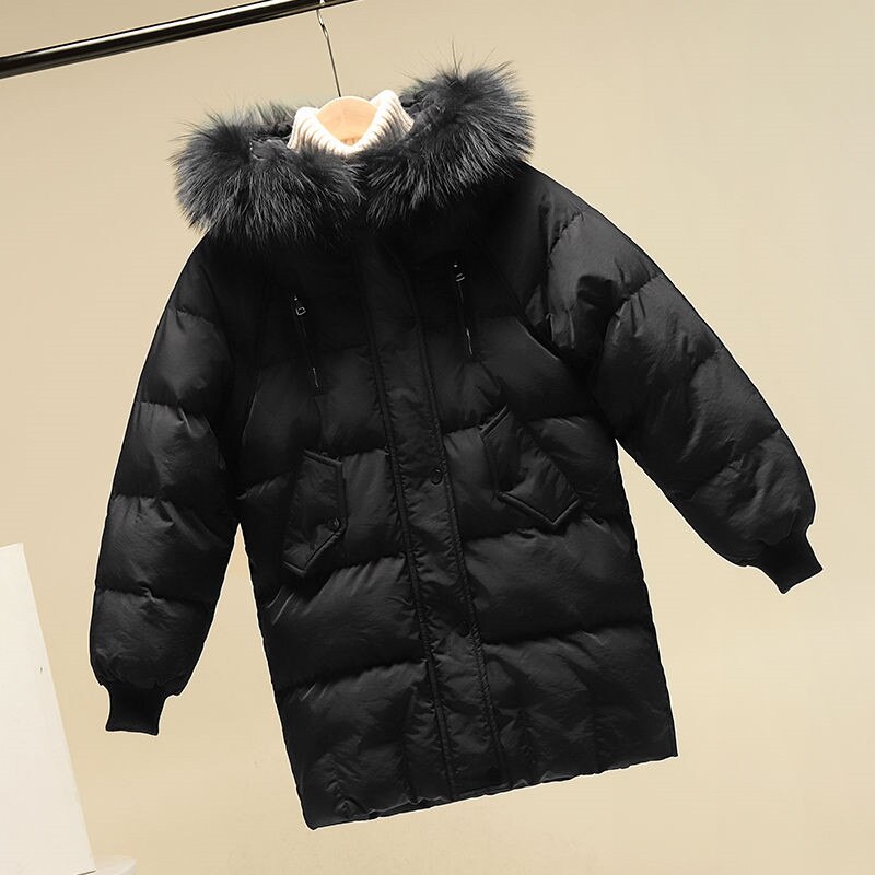 Kappa ledig kappa vinterjacka dam stor päls huva tjock dunparkas kvinnlig jacka varm vinter ytterkläder: Svart / Xxl