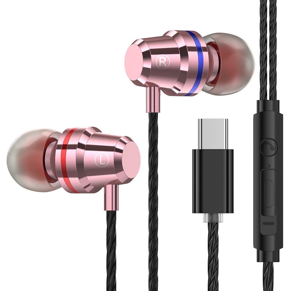 Usb Type C Oortelefoon Met Microfoon Hoofdtelefoon Voor Xiaomi Note3 Nubia Z17 Samsung Type C Headset Stereo: Roze