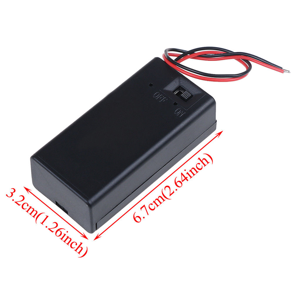 1pc 9V Battery Storage Case Plastic Box Holder With Leads ON/OFF switch cover
