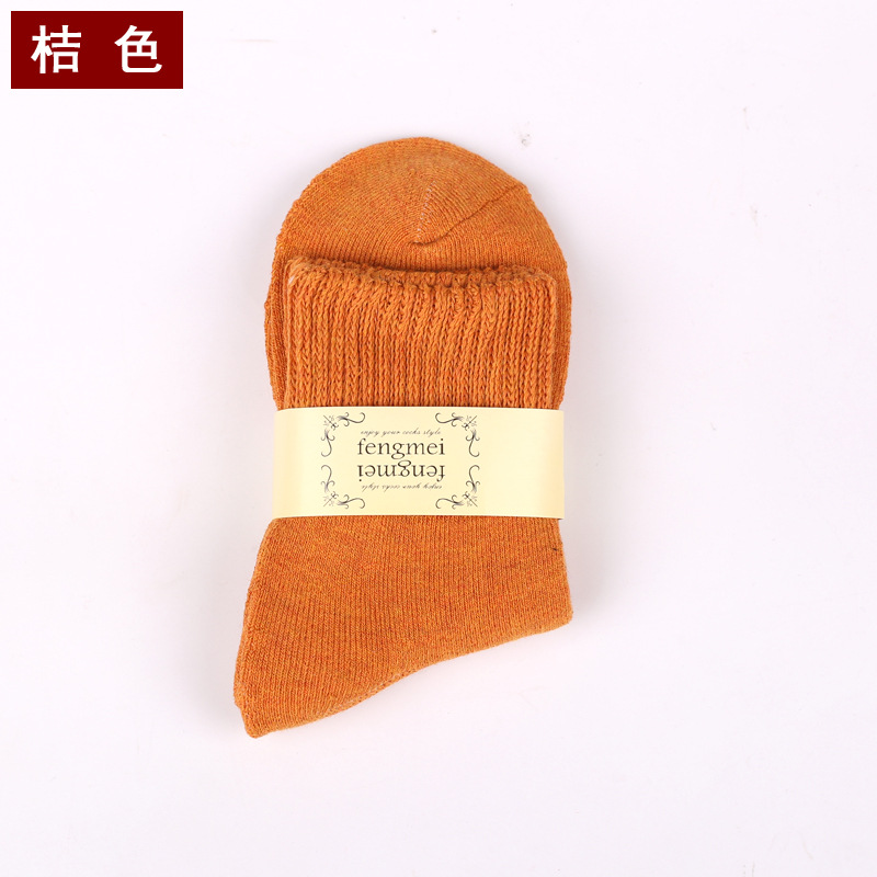 1pair Winter Thick Warm Wool terry towel Women Sock Vintage Christmas soild Socks Colorful Socks Loop socks Cotton socks: ORANGE