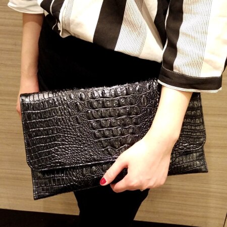 Highreal mulher envelope noite sacos de embreagem padrão crocodilo branco feminino couro pu bolsas ombro crossbody bolsas: Black
