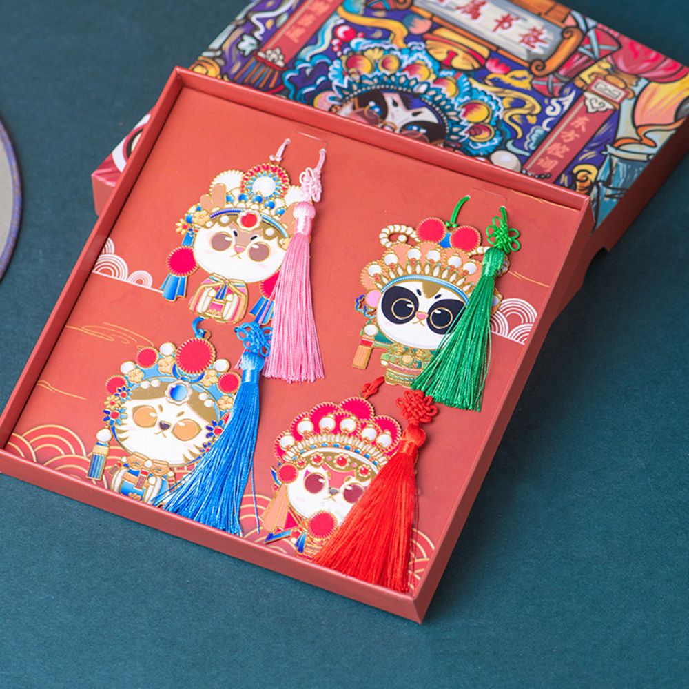 Chinese Style Peking Opera Retro Metal Bookmark Animal Pendant Hollow Bookmark Book Tassel Pagination Mark Stationery