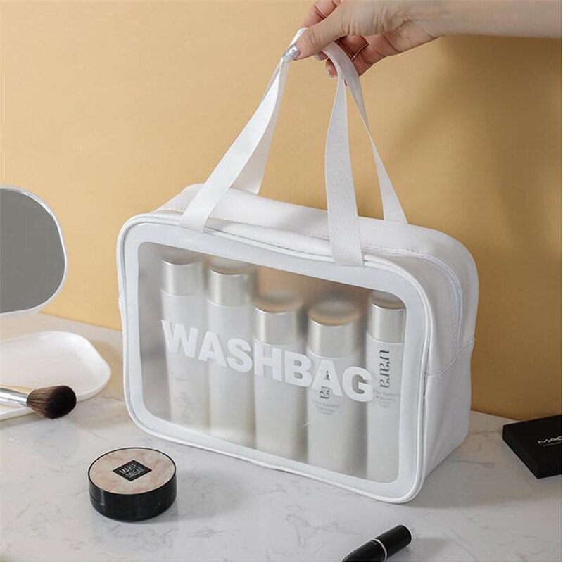 Borsa da viaggio per donna PU borsa da toilette organizza borsa cosmetica in PVC impermeabile borsa per trucco trasparente portatile borsa per lavaggio femminile