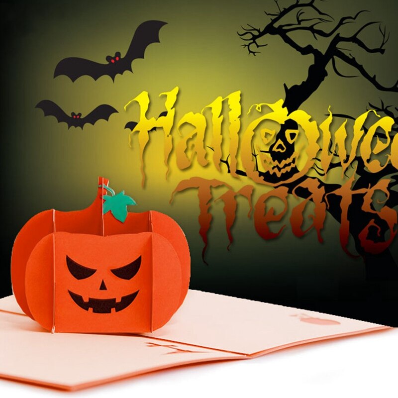 Angry Pompoen Halloween 3D Wenskaart Uitnodigingskaart Kaart Envelop Inbegrepen