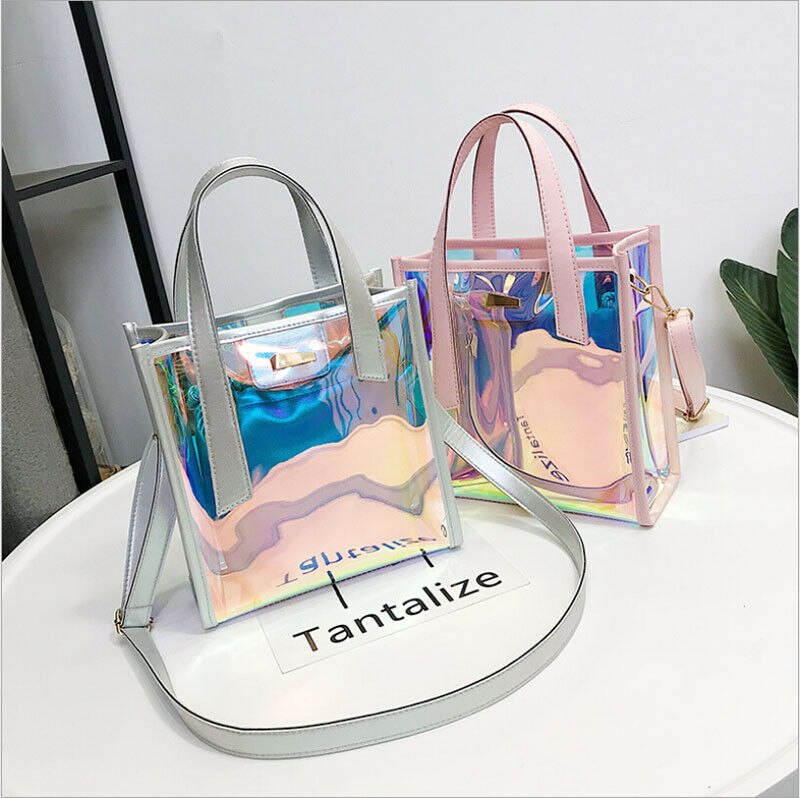 Bolsa de ombro feminina transparente, sacola de mão da moda 2 pçs/set de ombro selvagem