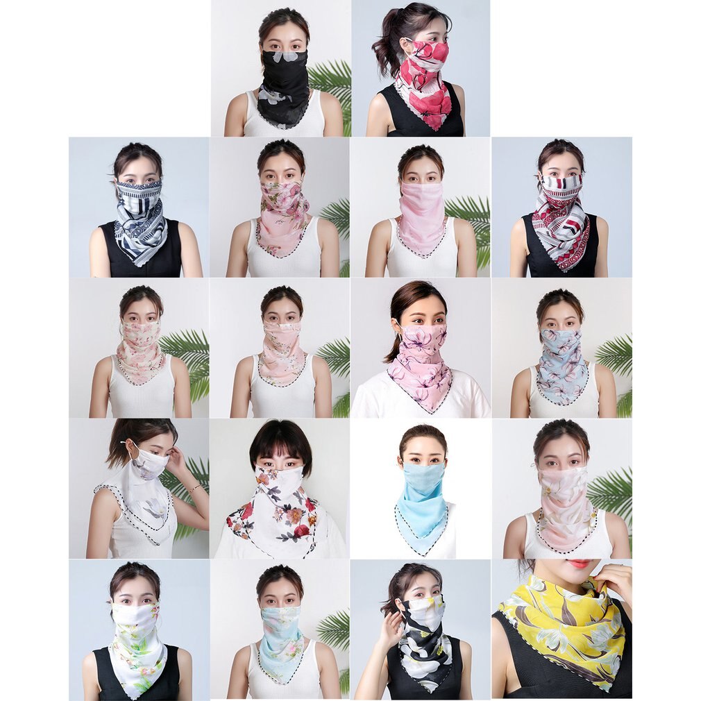 Summer Women Face Mask Neck Protection and Face Protection Sun Veil Scarves Chiffon Mounting Ear Adjustable Tightness Mask