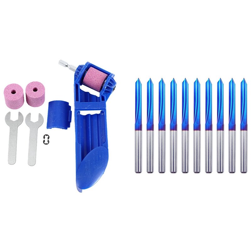 2-12.5mm utensile per affilare la mola per corindone per affilare punte da trapano con scanalatura diritta da 10 pezzi 60 gradi V: Default Title