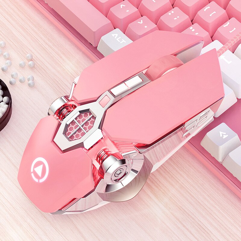 Pink Keyboard and Mouse Set 104 Keys Layout LED Backlit Keyboard 2400DPI RGB Backlit Mouse Microphone with Microphone for PC