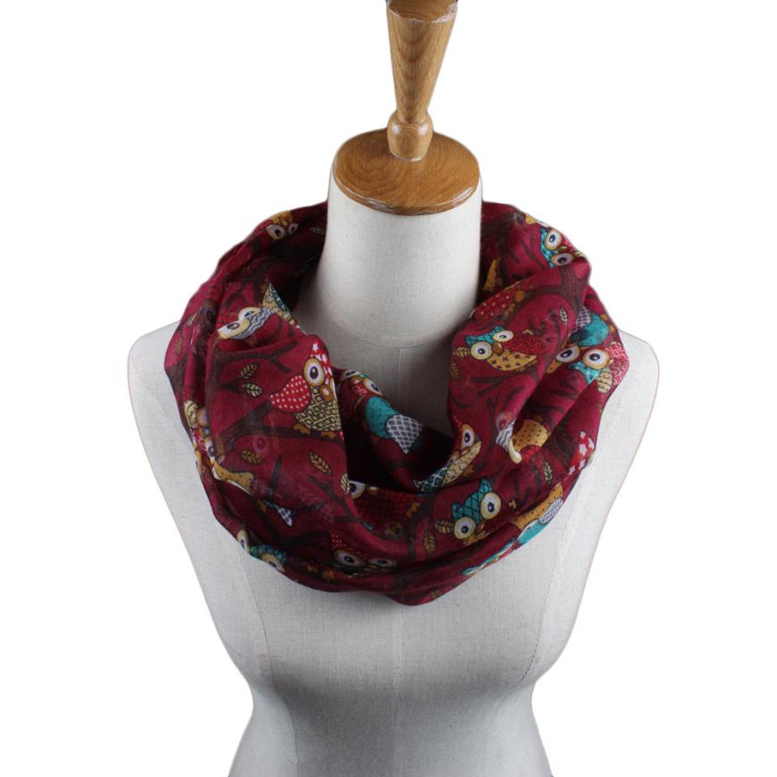 Feitong pañuelo foulard mujeres anillo Bufandas femenino patrón de búho impresión Echarpe para Mujer chal Wrap Bufandas Mujer invierno bufanda: Rojo