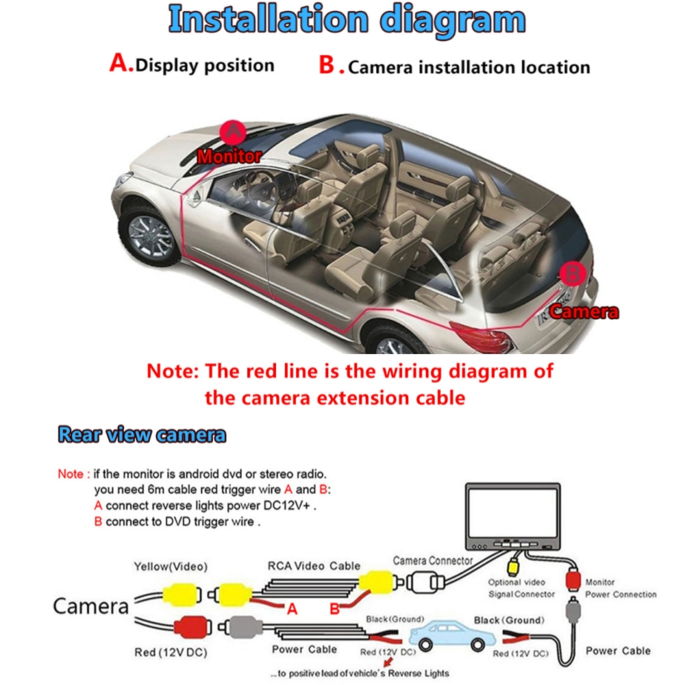 Câble vidéo universel de 6M pour caméra de recul de voiture, fil RCA de 6 mètres pour connecter une caméra de recul avec moniteur multimédia de voiture