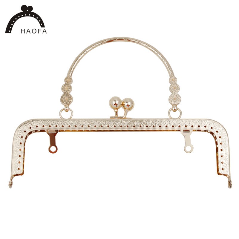 HAOFA 4pcs 20cm Small Flower Handle Sewing Purse Metal Frames Antique Accessories For Bag kiss clasp bag frame: Light Gold