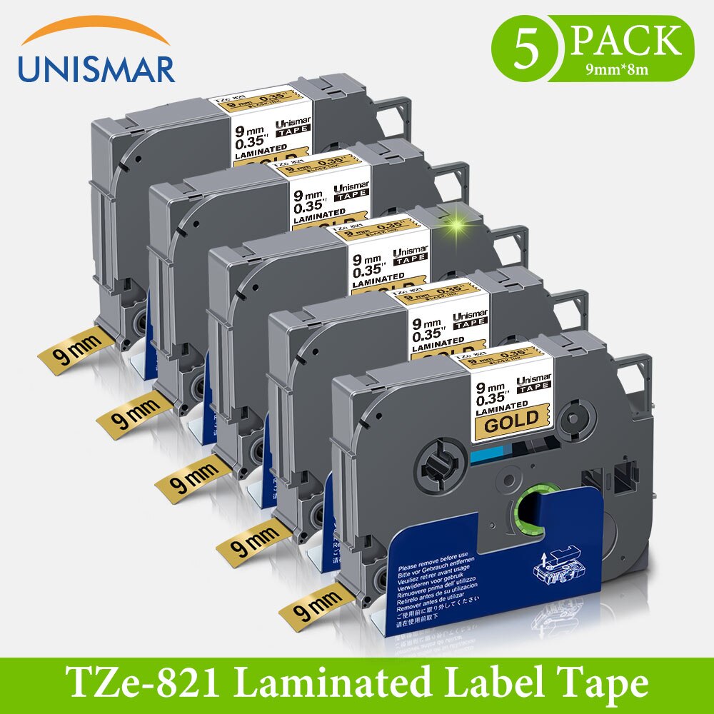 5pk zwart op mat zilver tze tape 9mm 3/8 " vervangt brother labeltape tze -m921 tz921 hoge kleefband voor p touch  h110 1090: Zwart op goud