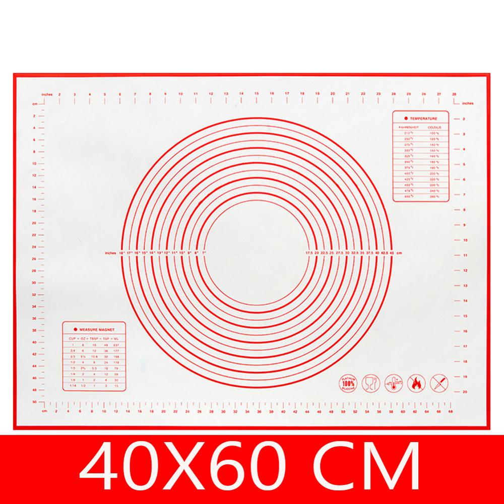 Tapis de cuisson en Silicone antiadhésif avec echelle, tapis de pâte à rouler, tapis de pétrir, feuille de pâtisserie de cuisine: Red 40 60cm