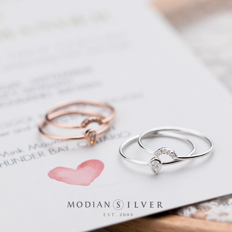 Modian Rose Gold Color Geometric Fan Shape Water Double Circle Sterling Silver 925 Ring for Women Original Fine Jewelry