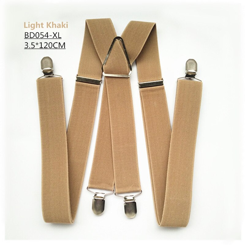 Bd054- l xl xxl størrelse khaki tan farge 3.5cm bredde 4 klips voksen seler justerbar strikk x bakbukser seler seler herre: Lys khaki xl