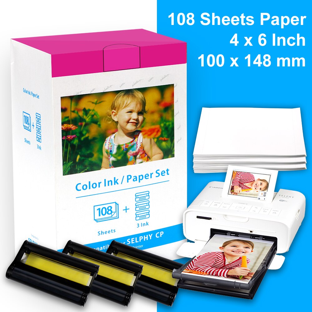 Compatibel Voor Canon Selphy Kleur Inkt Papier Set Compact Foto Printer CP1200 CP1300 CP910 CP900 3 Stuks Inkt Cartridge Kp 108IN