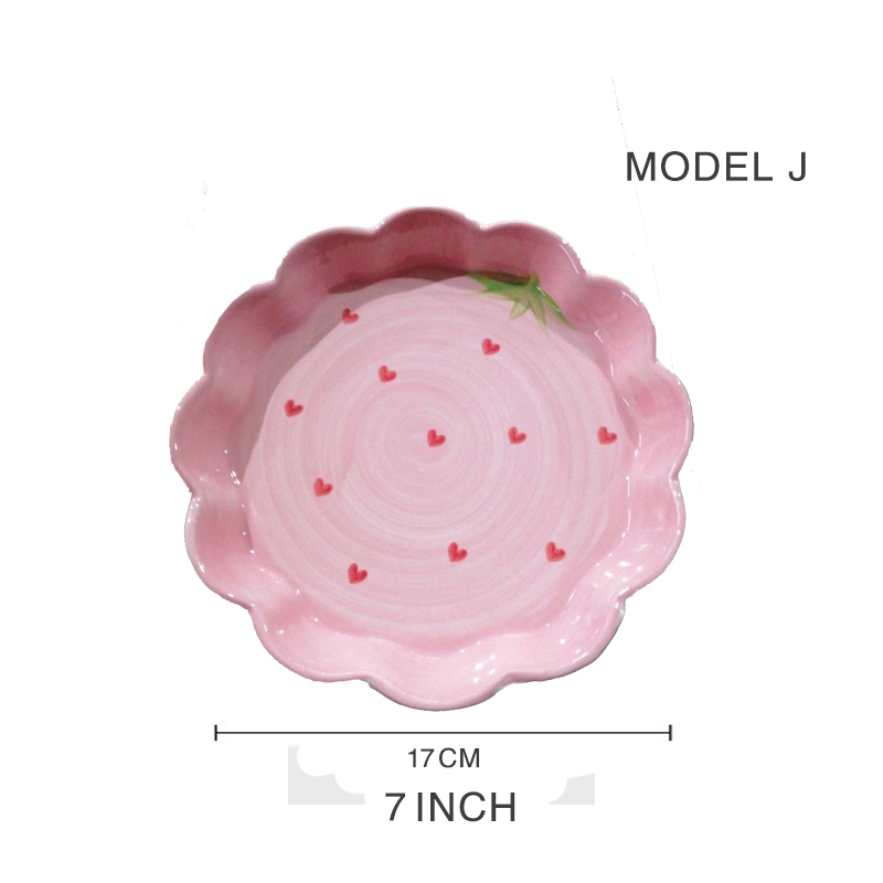 Ceramic Dinnerware Set Pink Dish Soup Spoon Noodle Plate Mug Food Bowl Girls Favor Easily Clean Home Use 1 Pcs Strawberry Style: Model J