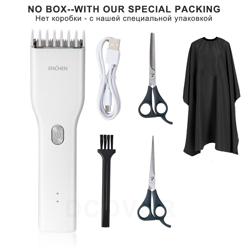 XiaoMi ENCHEN 0.7-21mm Men Hair Clippers Home use Hair Trimmer Cordless Hair Clipper Men Hair Corner Trimmer Razor: White Set No Box