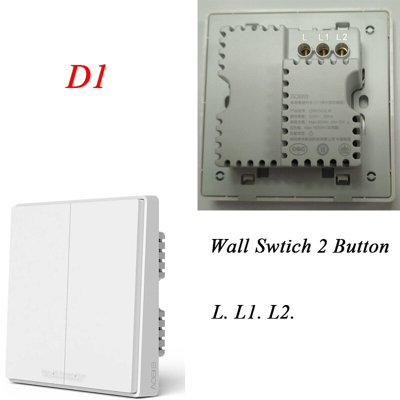 Aqara D1 Smart Wall Switch Zigbee Wireless Remote Control Key Light Switch Neutral Fire Wire for Homekit Mijia APP with box: 2Button L