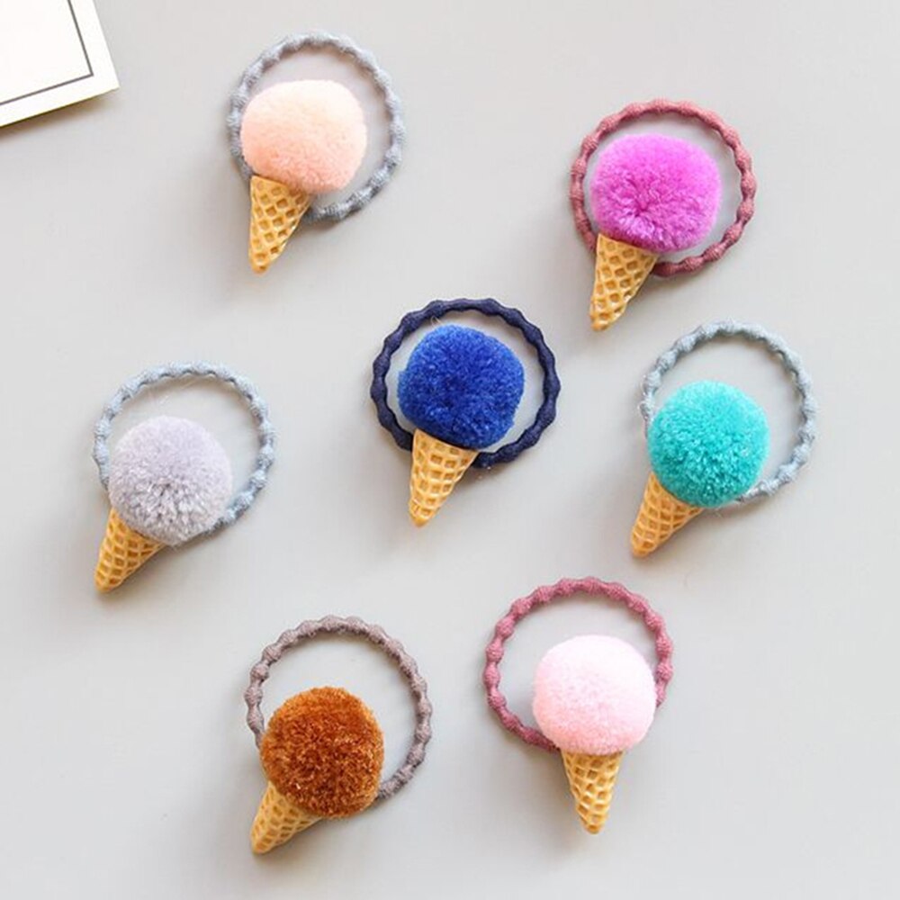 1PC Verstelbare Elastische Ijs Paardenstaart Houder voor Meisjes Kids Faux Fur Pom Hair Ties Snoep Kleuren Rubber bands