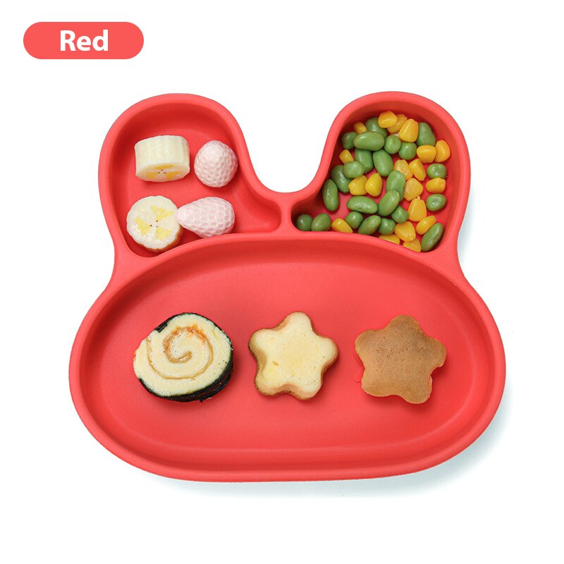 Schattige Konijn Baby Siliconen Eetkamer Plaat Bpa Gratis Platen Voor Babyvoeding Gerechten Food Grade Siliconen Kids Platen: red