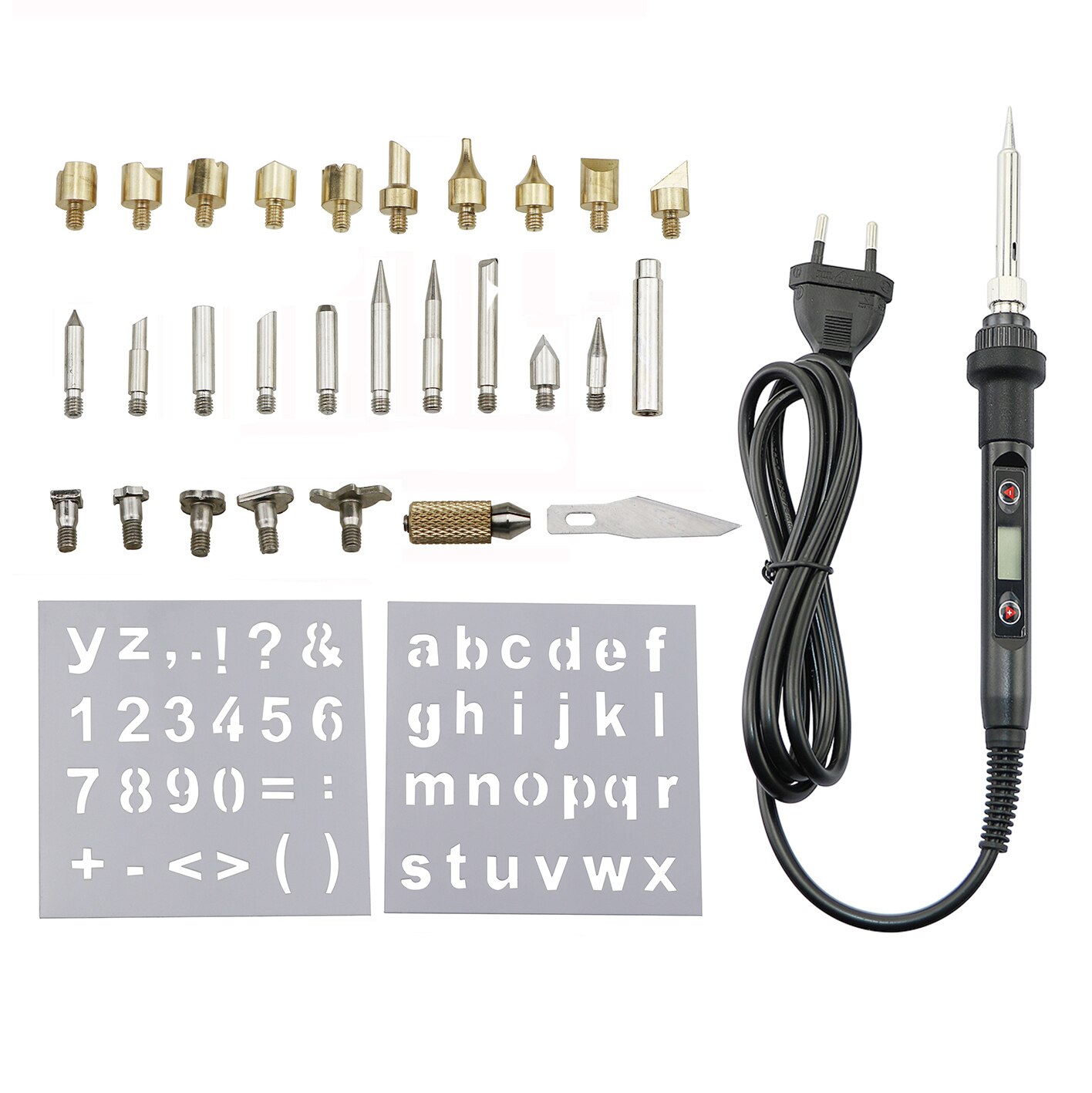 60W 80W Wood Burning Carving Pyrography Pen Kit Adjustable Temperature Soldering Iron Welding Wood Embossing Burning Repair Set: 220V EU Plug / 80W Black set-1