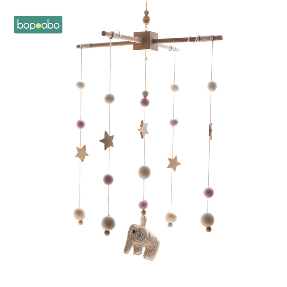Bopoobo Baby Mobiele Opknoping Rammelaars Speelgoed Wind-Up Music Box Hanger Diy Opknoping Babybedje Mobiele Bed Bel Speelgoed houder Arm Beugel: Beige Elephant