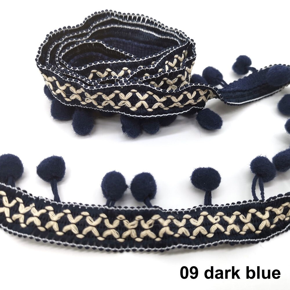 10 Meter Pom Pom trimmen Spitze Stoff NäHenne Zubehör Pompons quaste Trimmen Ball Fransen Band NäHenne Spitze Für DIY Material bekleidung: 09 dunkel Blau