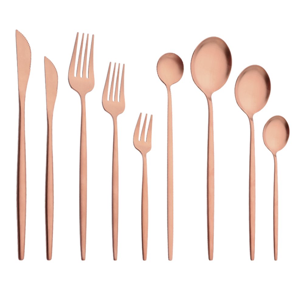 Tableware Matte Rose Gold Cutlery Set Stainless Steel Luxury Dinnerware Home Flatware Dessert Fork Tea Spoon Knife Kitchen Set