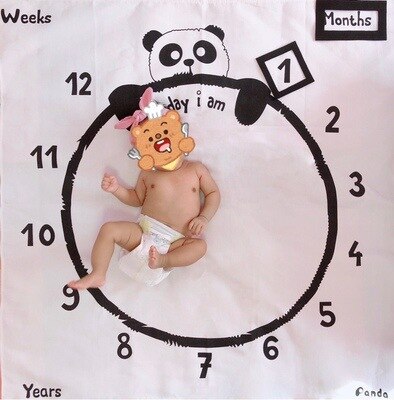0-12 Month Cartoon Pattern Infant Baby Milestone Photo Props Background Blankets Play Mats Backdrop fotografia bebê blacket: Panda