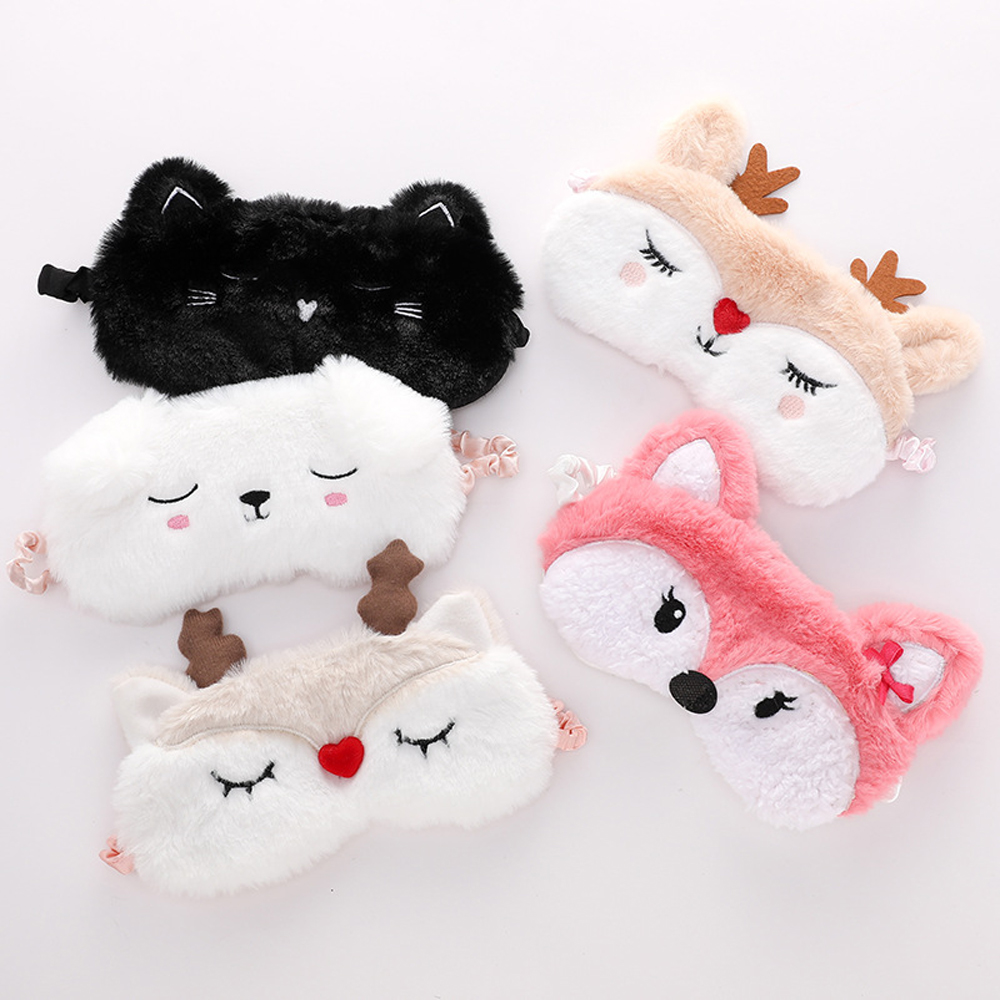 Bonita mascarilla para dormir, vendaje para ojos, cubierta con venda para los ojos de felpa, sueño para dormir para niñas y mujeres, parche ocular de noche para animales, siesta, relajación, cuidado de la salud