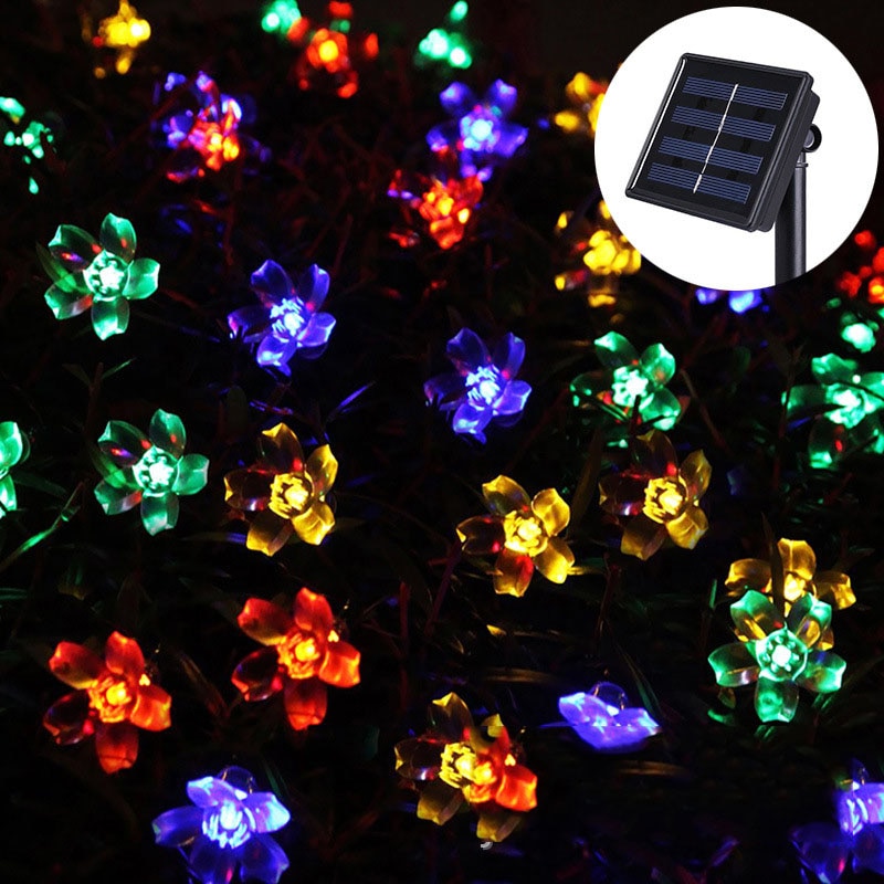 LEDs Peach Blossom Flower Solar Lamp Power LED String Fairy Lights Solar Garlands Garden Christmas Decor For Outdoor