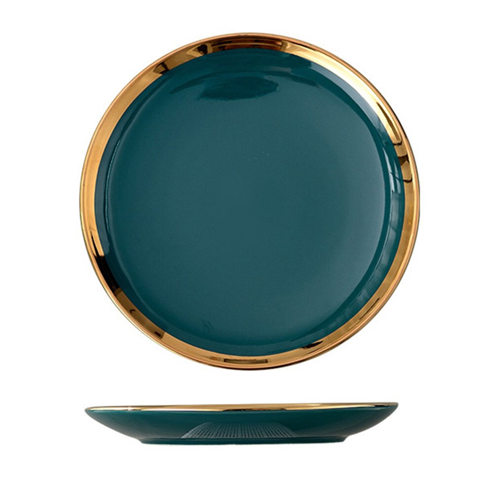 Nordic Ceramics Phnom Penh Plate Steak Plate Fruit Plate Household Tableware Large Dark Green E2S: 8inch Shallow