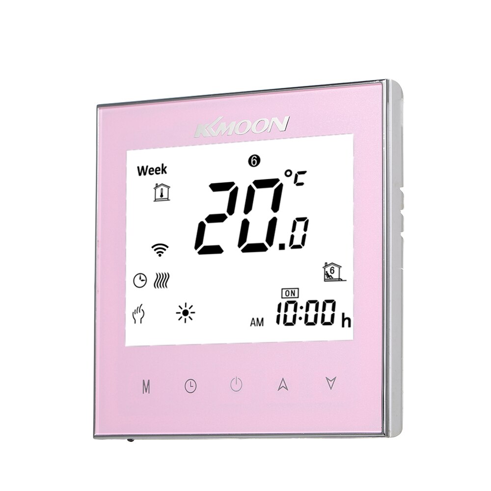 Termostat varm gulv wifi termostat temperaturregulator til vann / elektrisk gulvvarme vann stemmestyring lcd-skjerm: Rosa med wifi