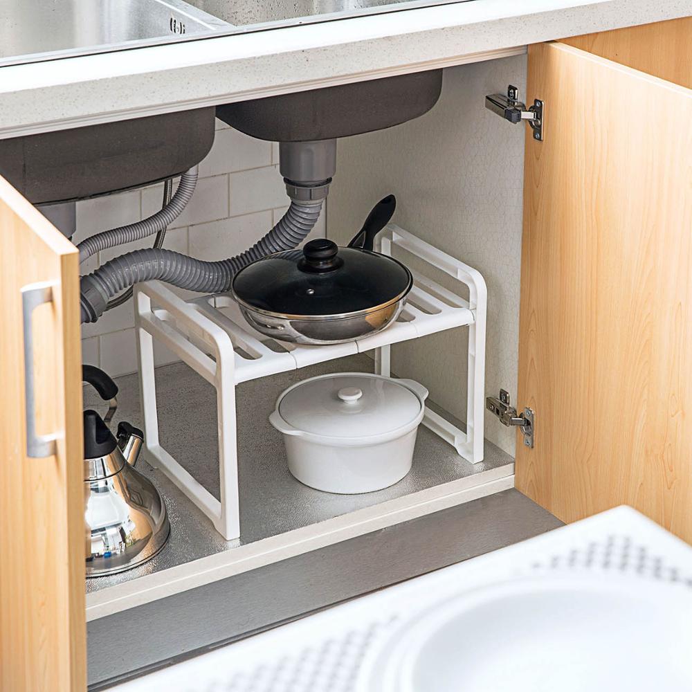 Køkkenholder under vask opbevaringshylde dobbeltlags grydeholder kabinet arrangør køkken arrangør vask opvaskestativ