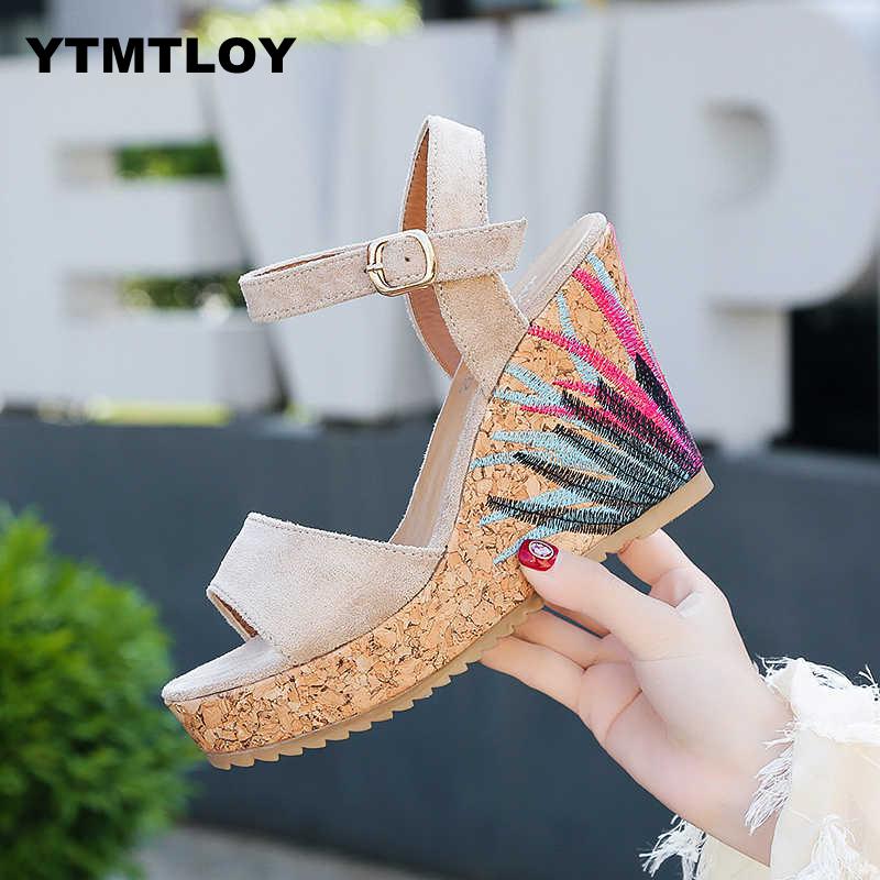 Kvinder sandaler platform wedges sko til hæle sandalias mujer sommer wedge print sommer sko zapatos mujer  t66