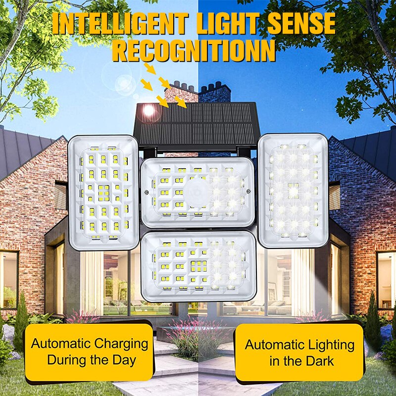 LITOM 242 LED Solar Lights Outdoor With Motion Sensor 4 Heads Security Waterproof Lights Solar Powered Flood Light for Garage