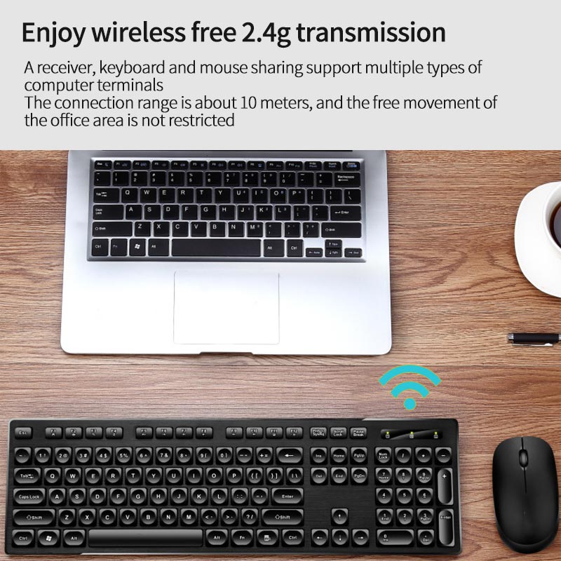 Wireless Office Keyboard And Mouse Set Only One USB Control 104-Key 2.4GHz Multi-System Compatible Wireless Keyboard