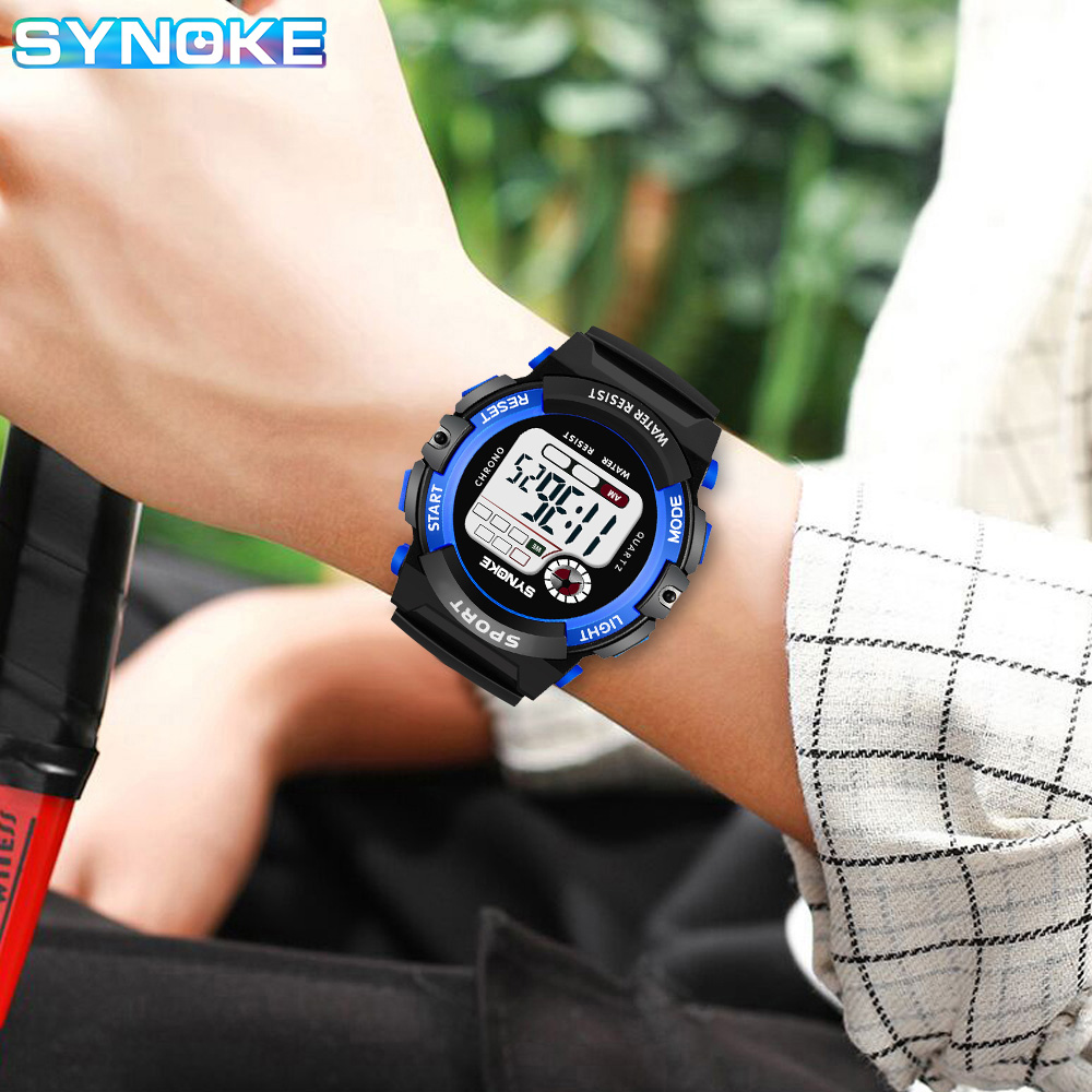 Synoke Multifunctionele Nacht Student Kinderen Elektronisch Horloge Sport Waterdicht Jongen Elektronisch Horloge Waterdicht Licht Mode