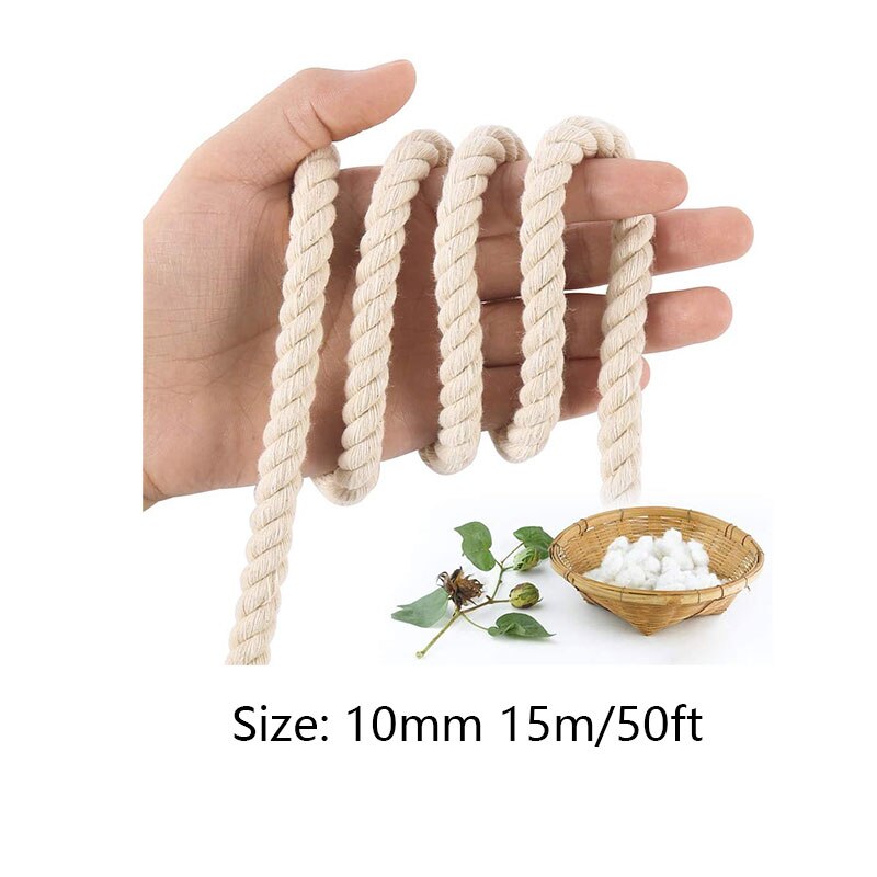Macrame Koord 8/10/12Mm Natuurlijke Katoen Twisted Macrame Rope String Diy Craft Breien Maken Plant Hangers wanddecoratie: 10mm 15m