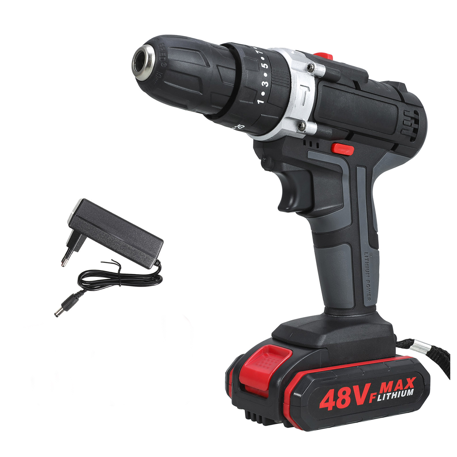 Taladro eléctrico de impacto de 48V, destornillador inalámbrico, controlador de potencia, llave de batería de litio, juego de taladro eléctrico inalámbrico: 1 Battery 1 Charger / EU