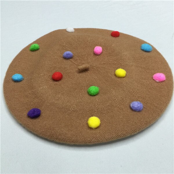 Boina de lana de invierno para niña, gorros cálidos Vintage para niños, boina plana para niñas, boina para mujeres, sombrero de invierno, traje para 3-6 años: Caqui