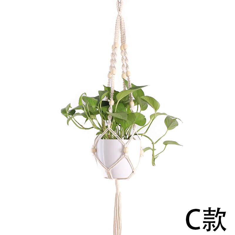 Decoratieve plantenhanger macramé plantenhanger voor buiten, hangende plantenmand van katoentouw met 4 poten: C1