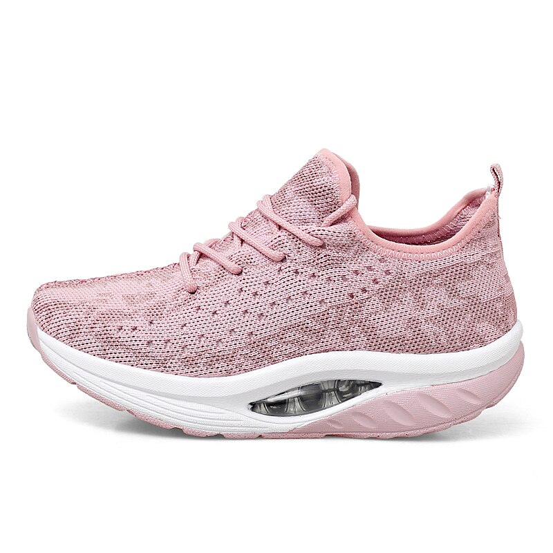 Zapatos deportivos de para mujer, zapatillas de suela gruesa, zapatos de plataforma de tejido volador, zapatillas tonificadoras de cuña, zapatos de balanceo transpirables