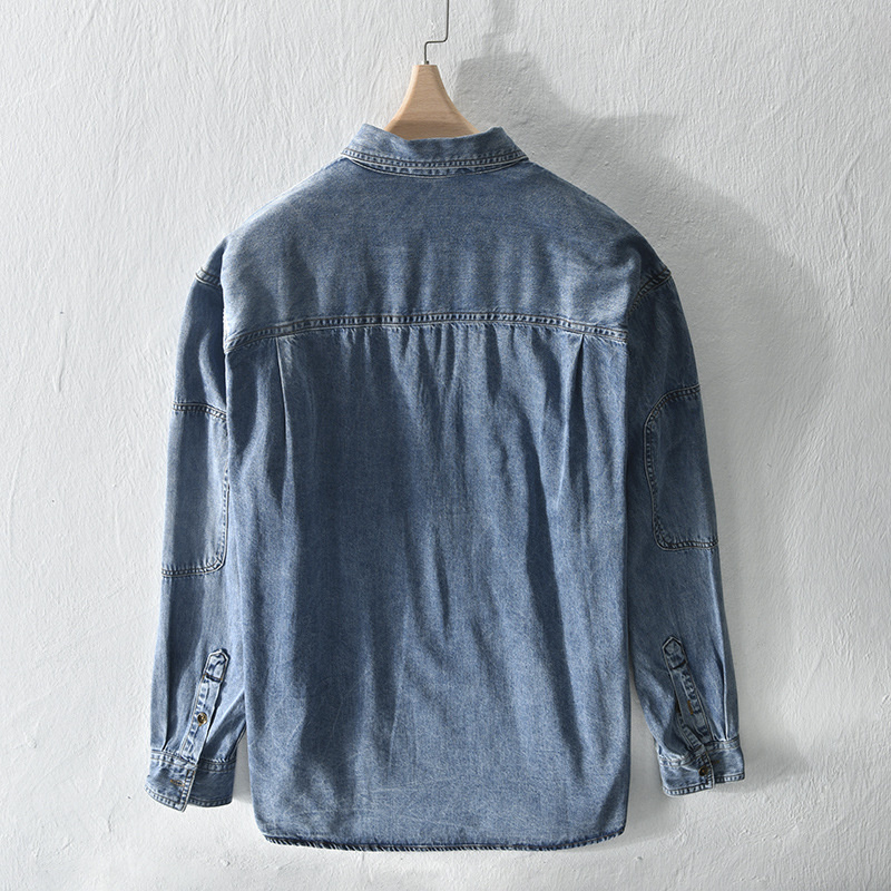 2022 Vintage Denim Shirts For Men Casual Long Sleeve Shirt Male Tops Camisa Hombre Laple Blouse Button Up Shirt Jacket