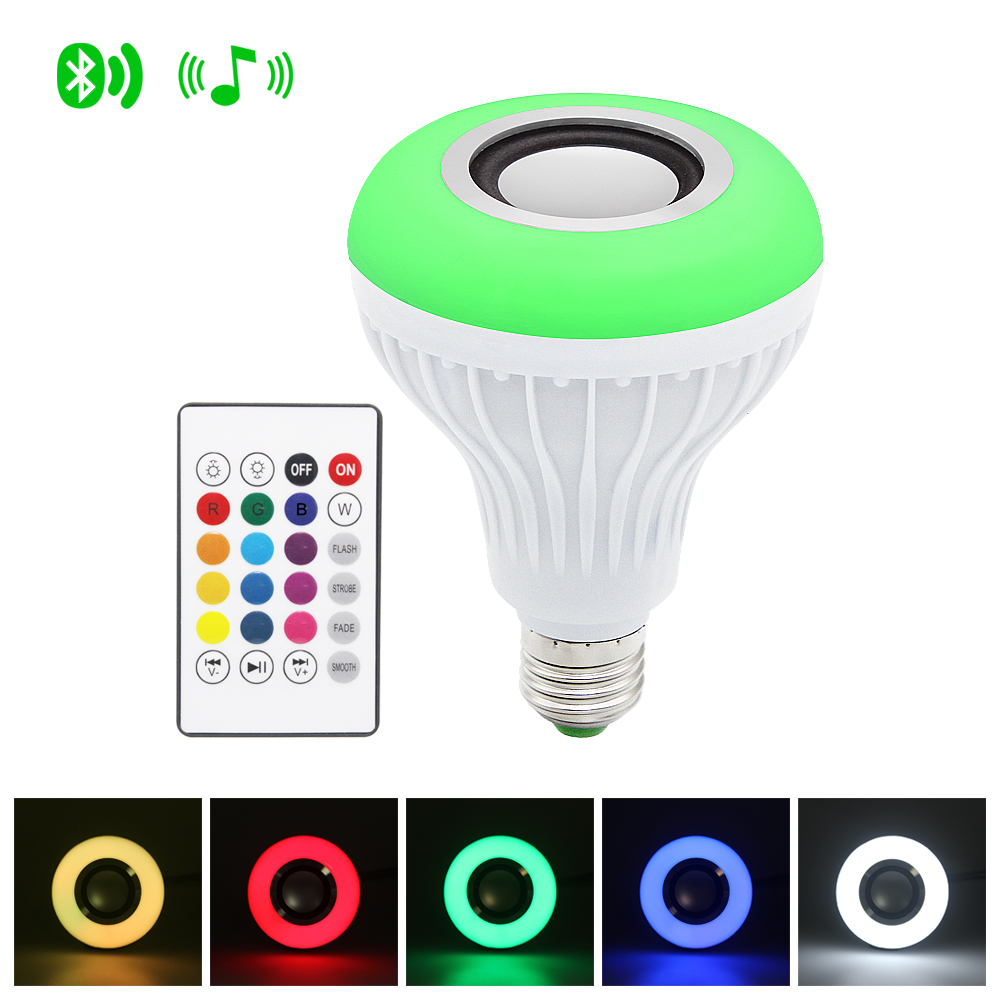 E27 Smart RGB Lamp Draadloze Bluetooth Speaker Lamp Muziekspeler Dimbare LED RGBW Muziek Licht 24 Toetsen Afstandsbediening