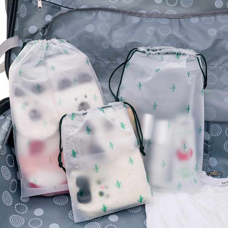 Transparent Drawstring Makeup Bag Women Cosmetic Bag Cactus Zipper Bath Storage Pouch Make Up Beauty Organizer Case