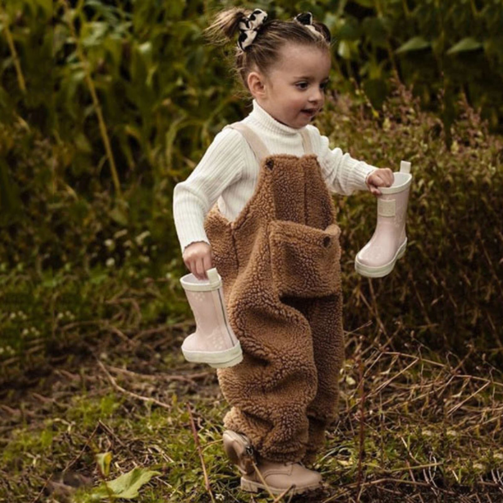 Toddler Infant Kids Baby Girl Boys Solid Colors Plush Flannel Suspender Pants Overalls Warm Winter Loose Bodysuit#p4