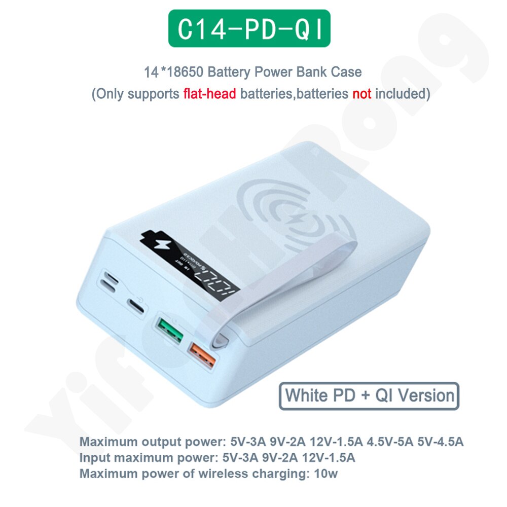 C14 18650 Batterij Houder Opladen Doos Pd Snelle Qi Draadloze Oplader Usb Type C Diy Power Bank Case 14*18650 Batterij Opbergdoos: Quick Wireless White