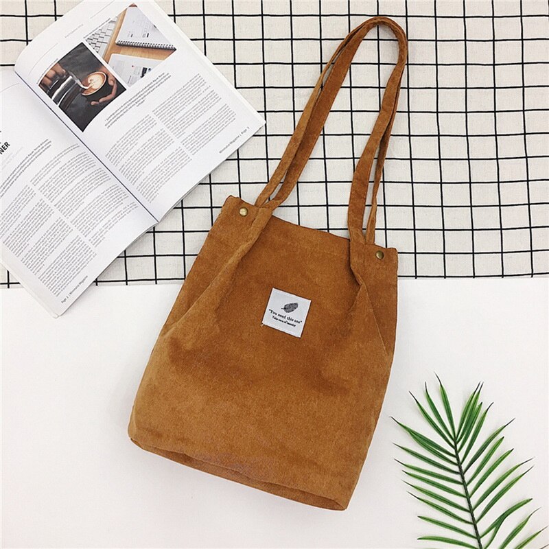 Litthing Women Solid Corduroy Shoulder Bags Shopping Bag Tote Package Crossbody Bags Purses Casual Handbag For Women Bookbag: brown